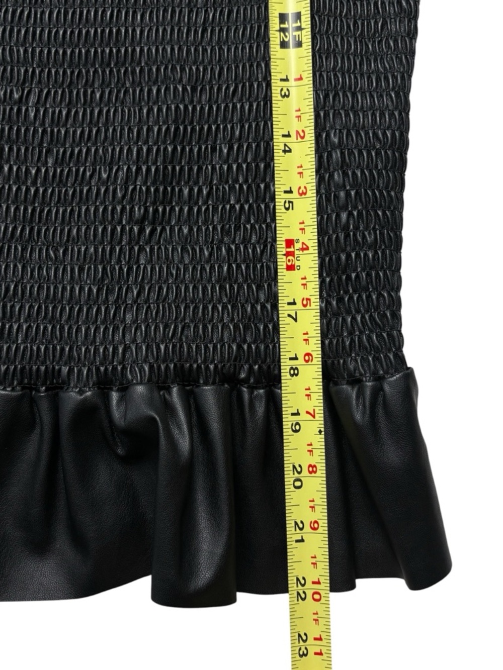 7 FOR ALL MANKIND Faux Leather Smocked Peplum Top • Size M • Black - Picture 7 of 10